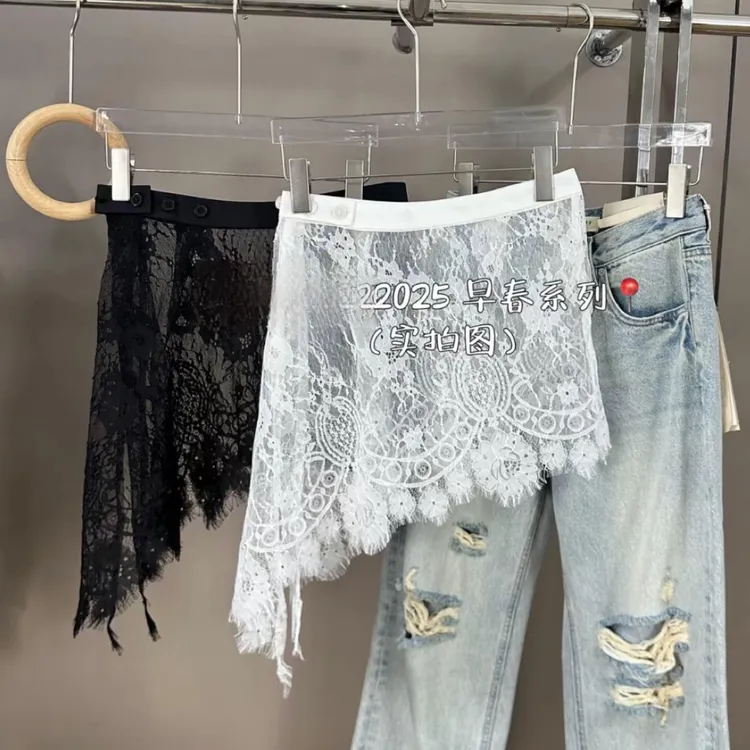 韩版时尚气质百搭不规则蕾丝屁帘半身裙女2025年新款洋气叠穿短裙