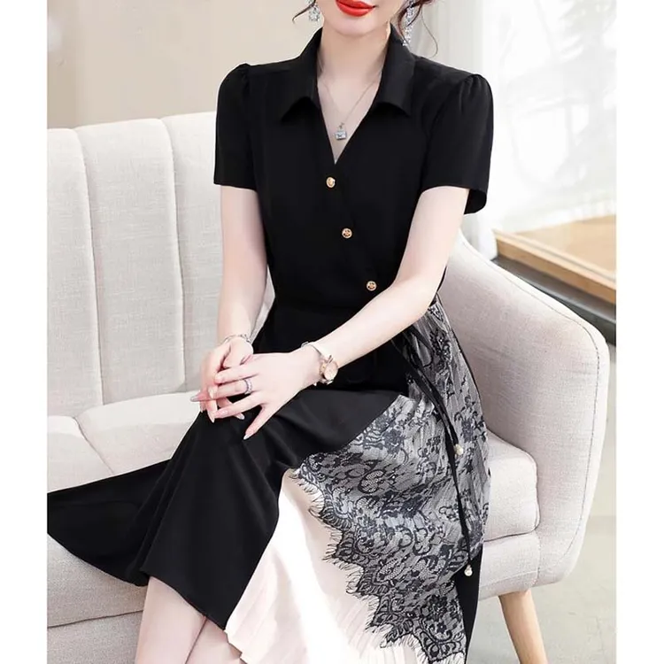 连衣裙夏款洋气高贵夏季气质裙子遮肚长裙D1999