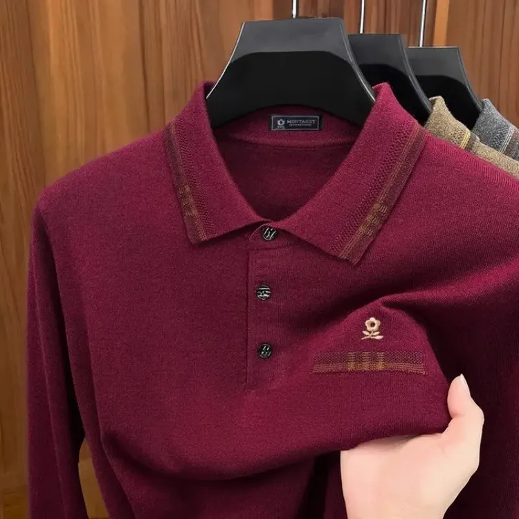 法国梦特娇都市秋季新款羊毛衫男士娇长袖特级100%纯山羊绒衫男