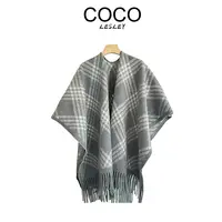 【COCO LESLEY】秋冬保暖仿羊绒灰色格子旅游披肩