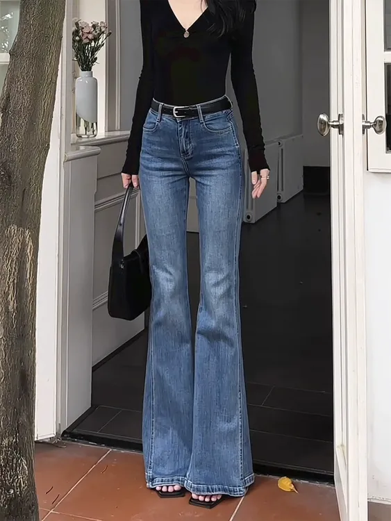 复古微喇牛仔裤女春秋2025新款小个子高腰显瘦垂坠感爆款喇叭裤子