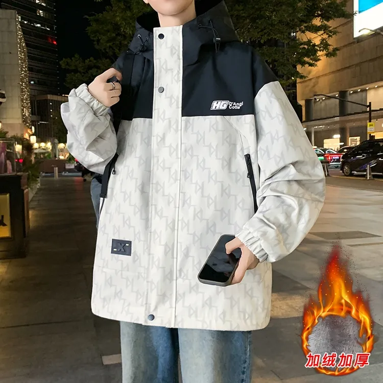 夹克青少年秋冬季港风时尚潮流宽松休闲百搭学生冲锋衣加绒外套潮