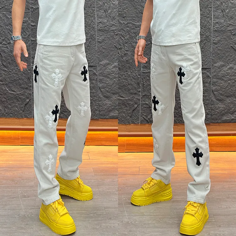 美式潮牌cleanfit十字架贴布牛仔裤男款微喇裤子秋冬直筒休闲裤潮