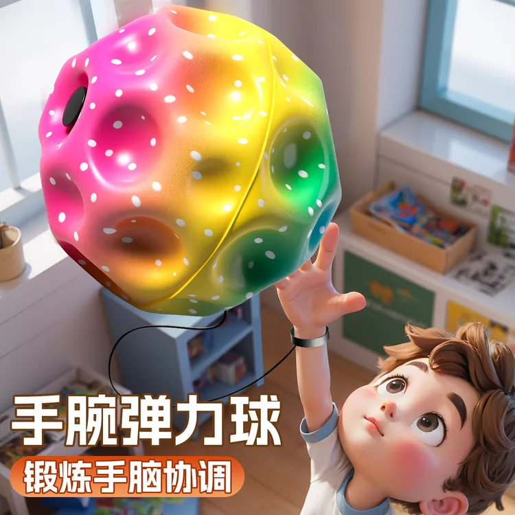 手腕弹力球儿童带绳月球石提升专注力解压高弹回力弹弹球户外玩具