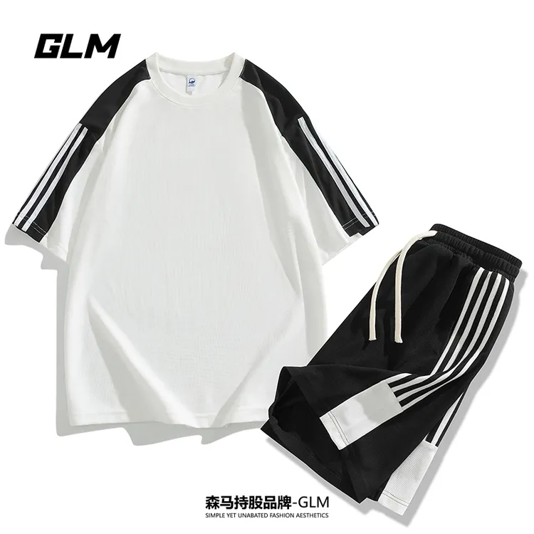【运动套装】GLM夏季情侣潮流透气短袖T恤半袖衣服五分休闲短裤一套