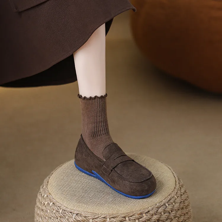 春秋百搭圆头皮鞋黑色复古增高韩版乐福鞋豆豆鞋休闲老钱风单鞋女