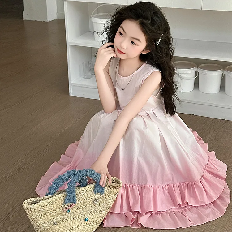 女童连衣裙夏季2025新款夏装女孩洋气渐变纯棉公主裙儿童裙子夏款
