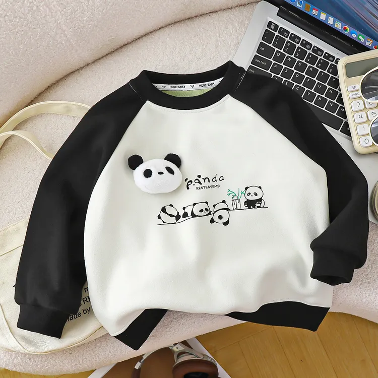 儿童加绒卫衣男女童外套立体卡通印花套头打底衫加绒加厚一体绒