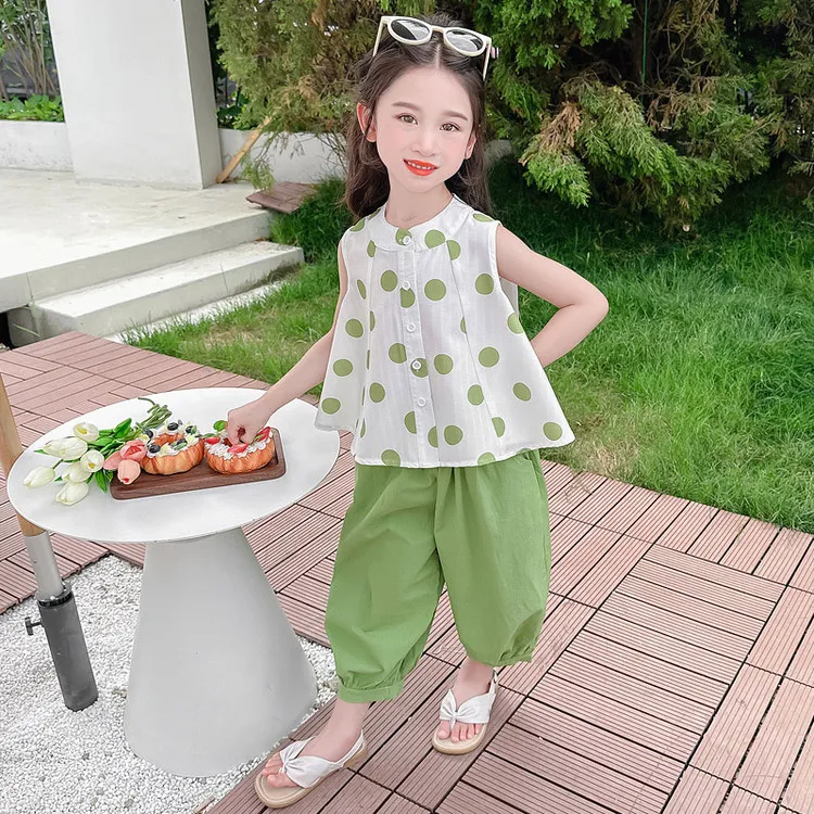 女小童网红套装夏季2025新款宝宝碎花背心夏装小女孩防蚊裤两件套