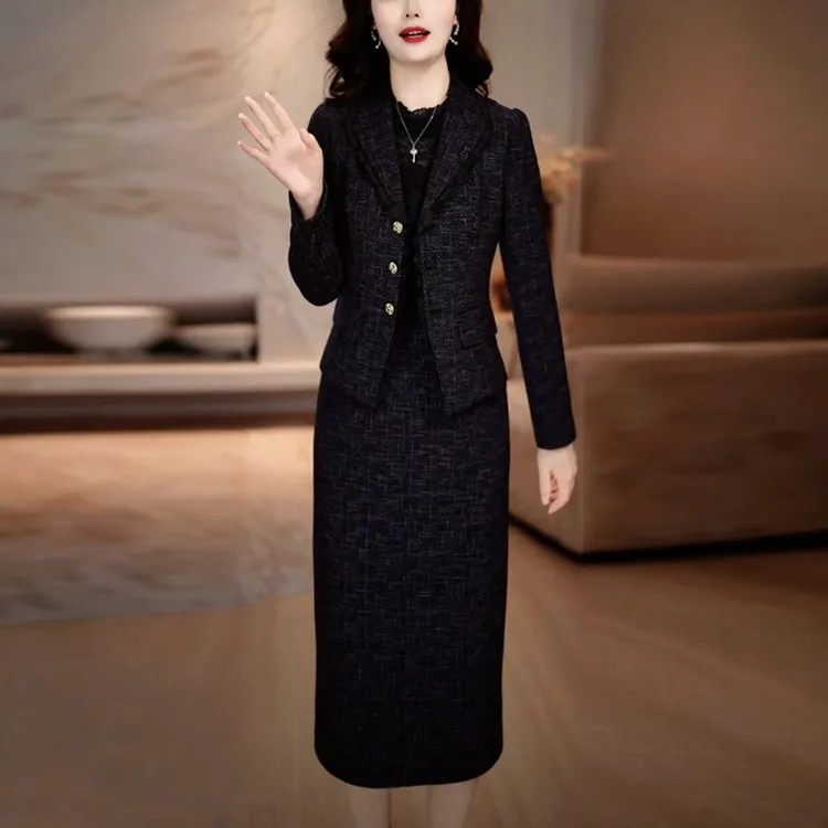 轻奢时尚优雅小西装套装连衣裙2025秋季新款高级感显瘦两件套裙子