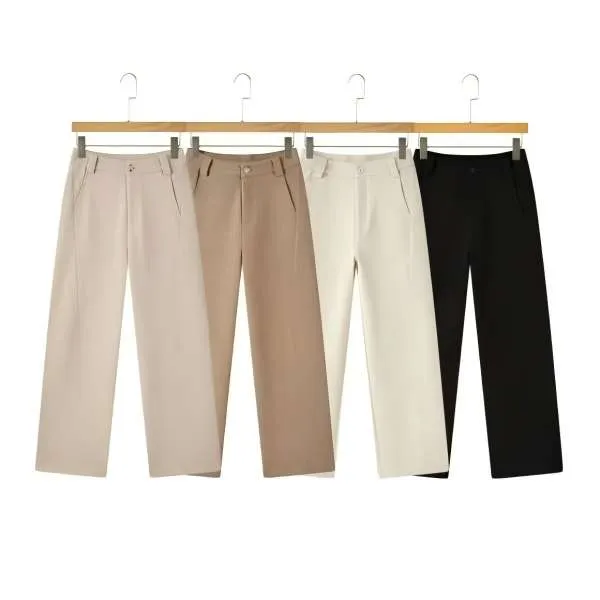 【送腰带】2025冬季厚款羊毛双色纺中高腰修身百搭窄版小阔腿裤