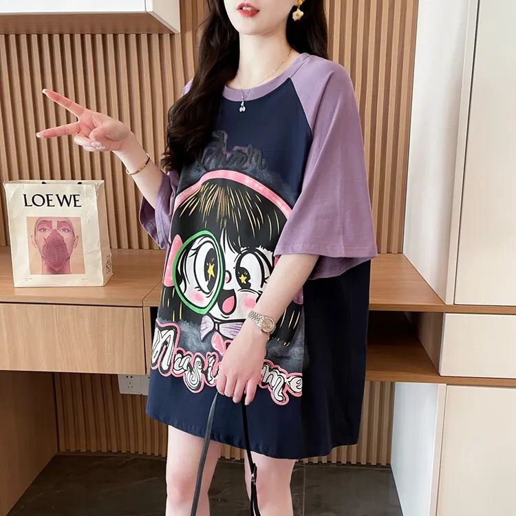 宽松慵懒风短袖T恤女夏季新款韩版宽松大码显瘦趣味卡通纯棉上衣
