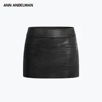 ANN ANDELMAN25秋纯色鳄鱼纹轻熟风休闲风半身裙秋季黑色牛仔皮裙