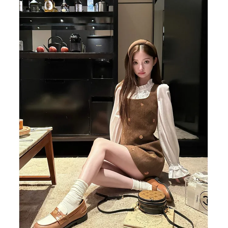 大码女装法式学院风春秋季新款韩版拼接显瘦连衣裙13377