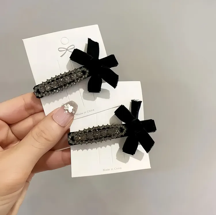 新年复古灰钻重工蝴蝶结头饰发卡发夹侧边夹后脑勺碎发夹复古法式