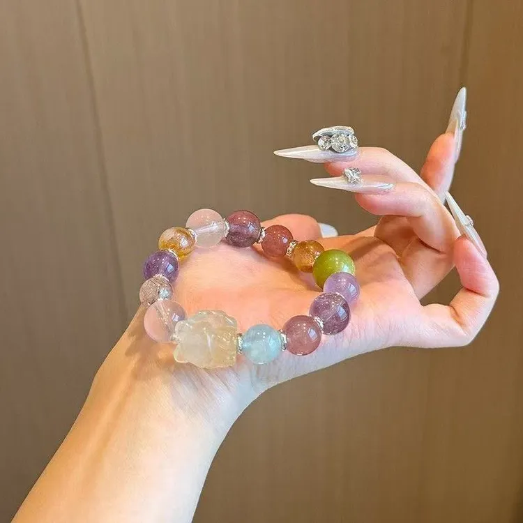 好运九转九尾狐天然石多宝水晶手串本命年转运高级感串珠手饰招桃