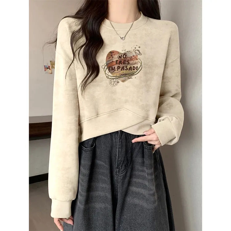 2025新款秋冬短款卫衣女款设计感小众不规则美式扎染复古上衣外套