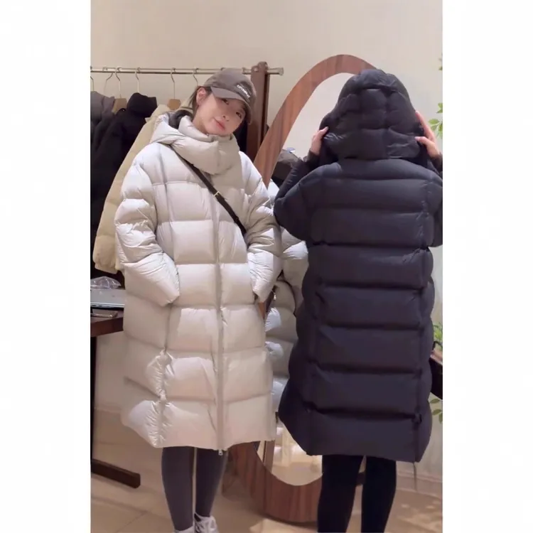 高端长款女泡芙连帽自在白鸭绒女款爆款排骨款冬天休闲服