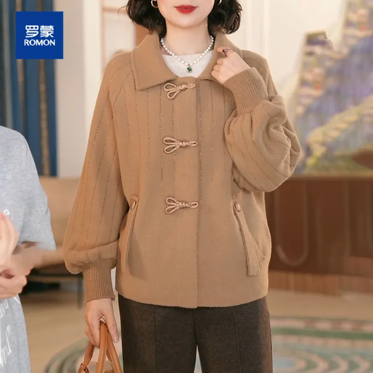 罗蒙妈妈装秋装毛呢外套女洋气2025新款中老年女装宽松呢子大衣服