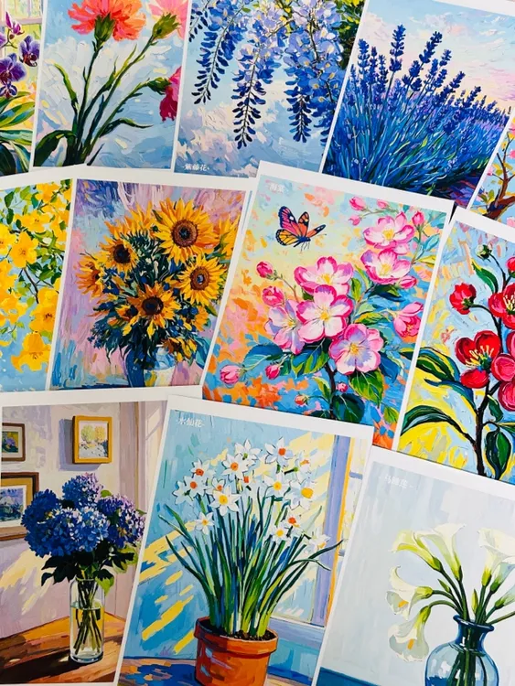 美术色彩花卉临摹卡中高级水粉丙烯油画高清范画明信片A5 30张