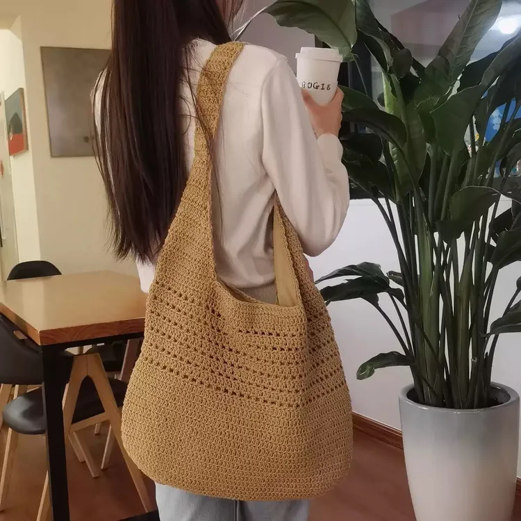 夏季棉线编织包女新款海边度假包包沙滩包大容量通勤单肩托特包
