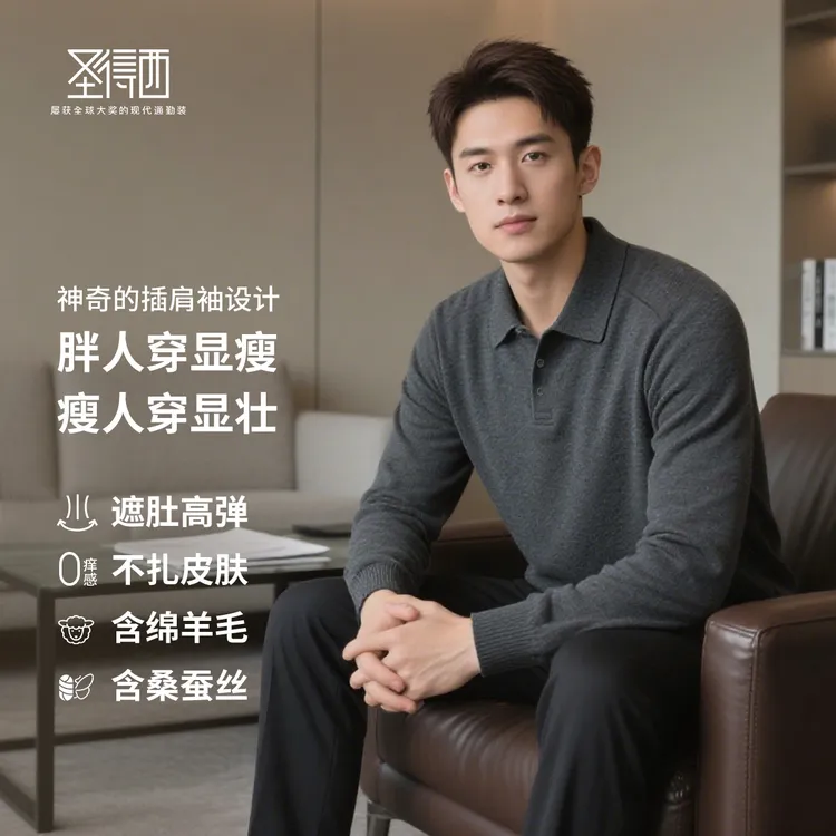 【含绵羊毛桑蚕丝】翻领针织毛衣插肩袖遮肚显瘦高弹通勤秋冬