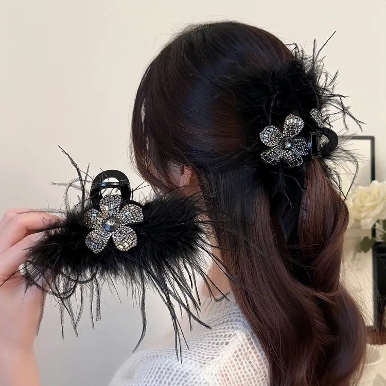 【简•爱专属】超仙气质高级感羽毛立体花卉轻奢抓夹女后脑勺盘发鲨鱼夹发卡头饰