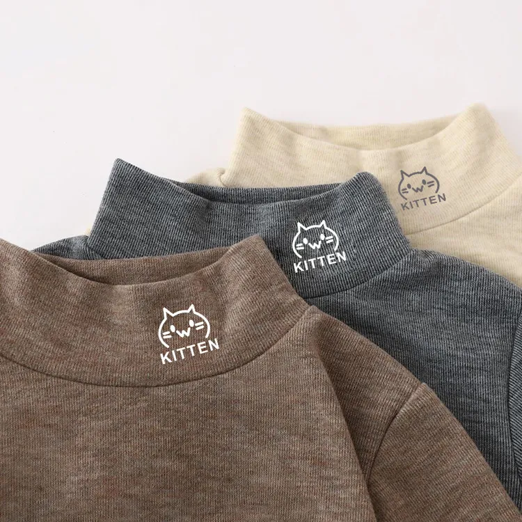 儿童德绒打底衫秋冬卡通印花新款男女童宝宝半高领中大童上衣爆款