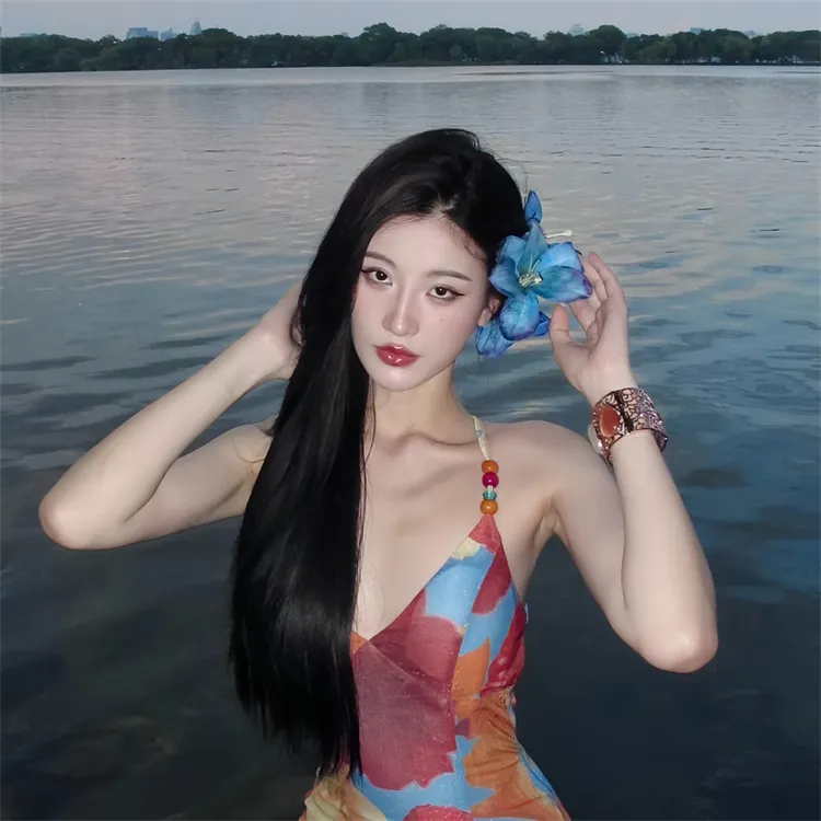 氛围感新中式蓝色百合花抓夹大号超仙唯美高级感头饰立体花朵发饰