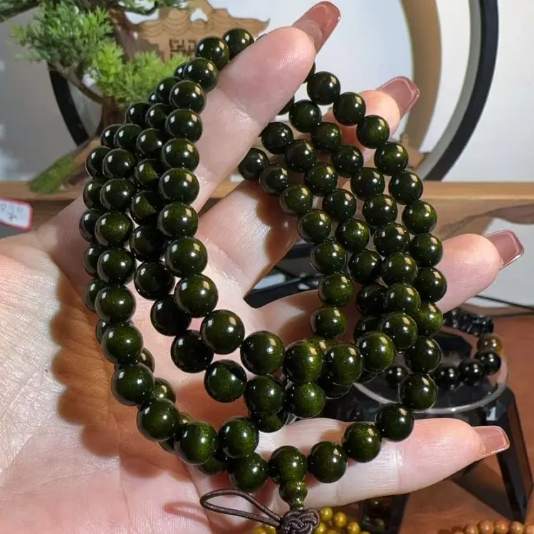 天然金丝楠手串 多圈叠戴108颗盘玩佛珠手饰品B7