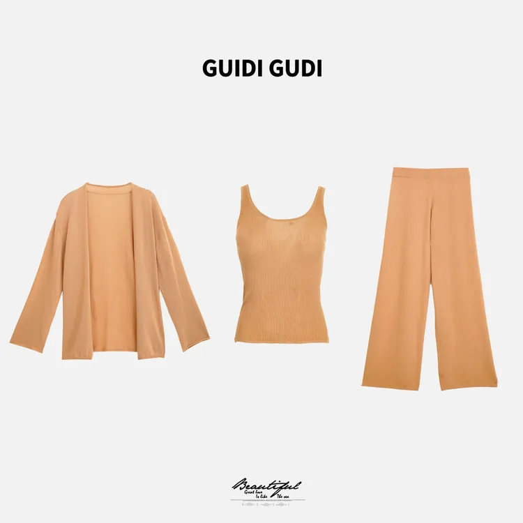 GUIDI GUDI【如初见】黄加蓝外套+背心+休闲裤套装 