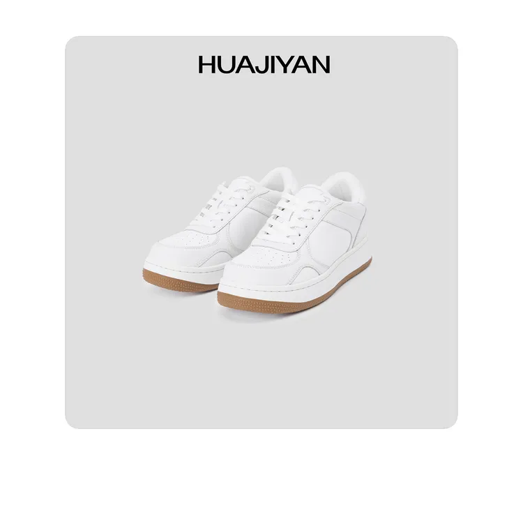 华吉言/HUAJIYAN【配饰系列】牛皮面撞色日常百搭小白鞋