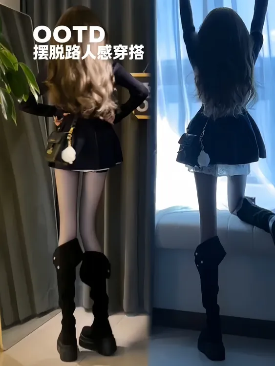 低领长袖V领显瘦花苞针织开衫裙女秋季新款蕾丝挂脖打底裙两件套