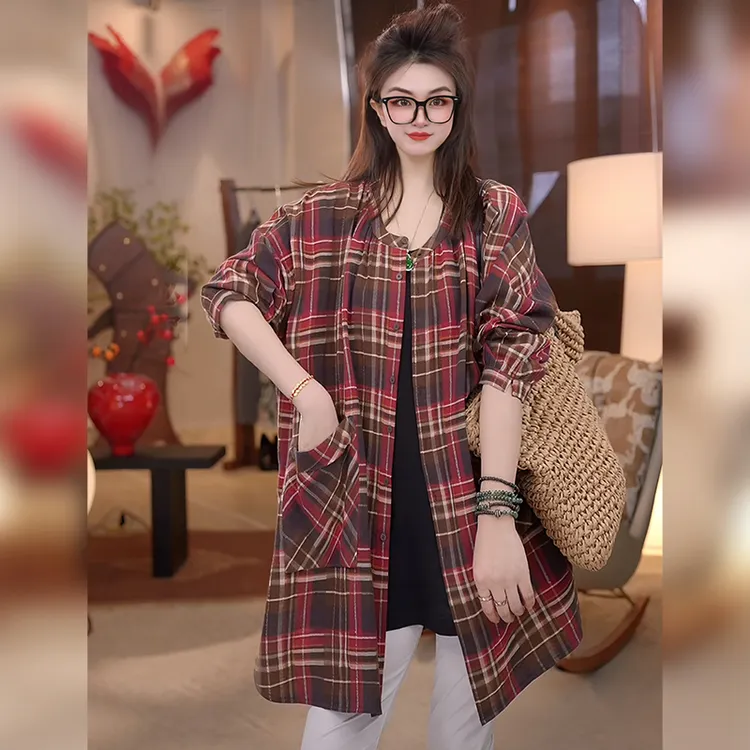 【Linda姐高端线】春夏新款时尚轻奢通勤格子气质衬衫AA5SCS0239