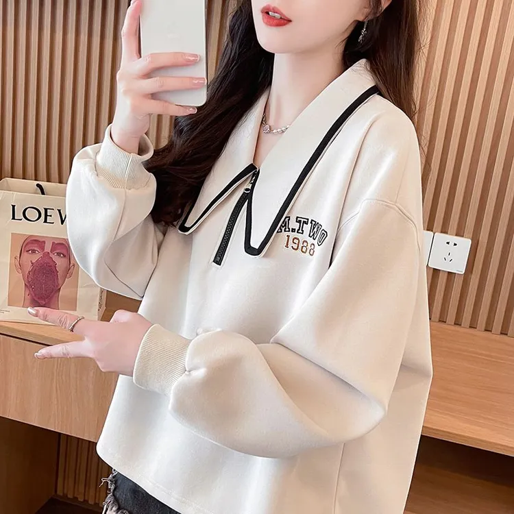 海军领薄款洋气长袖上衣春季高级感百搭韩系慵懒风oversize卫衣女