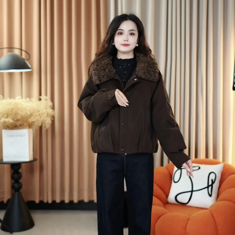 【90白鸭绒】拼接短款时尚白鸭绒女士休闲保暖百搭2025新款羽绒服