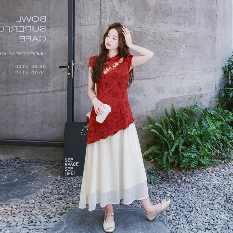 新中式国风暗纹提花旗袍裙2025夏季新款优雅气质温柔风显白连衣裙