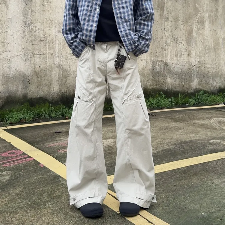 美式大口袋设计弯刀阔腿cleanfit宽松廓形工装休闲裤潮流NZK58252