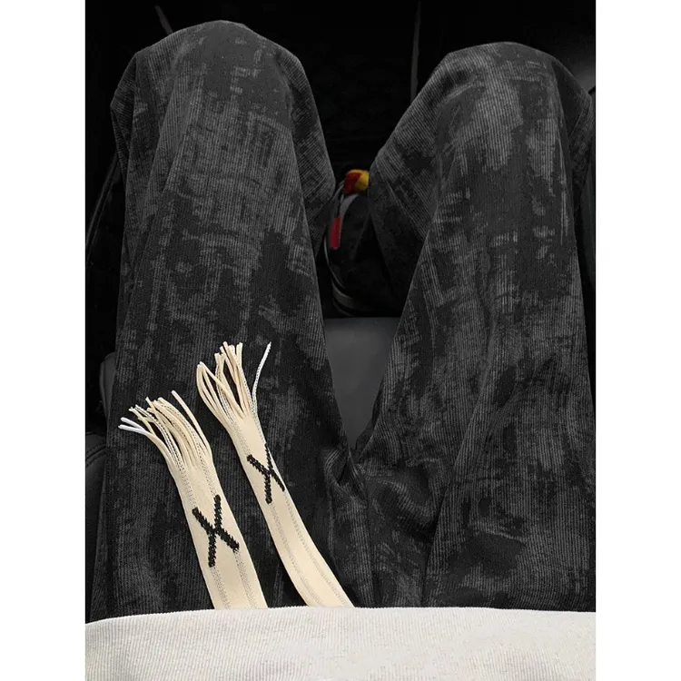 胖MM时尚穿搭扎染阔腿裤子男女春夏薄款宽松直筒卫裤垂感休闲裤