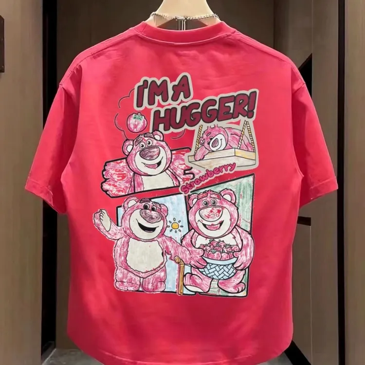 奥特莱斯~美式潮牌ins网红新款草莓熊短袖t恤男纯棉大码个性上衣