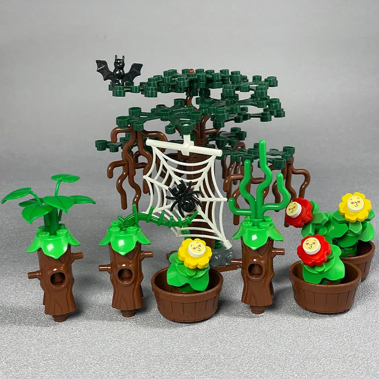 MOC小颗粒积木树精树妖花精永生花盆栽园林造型植物DIY创意玩具