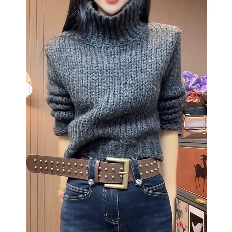 法式复古高领短款毛衣女秋冬新款洋气时尚高级感宽松长袖针织衫潮