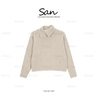 【SANSAN】气质翻领洋气百搭半高领纯色休闲上衣DY-7719