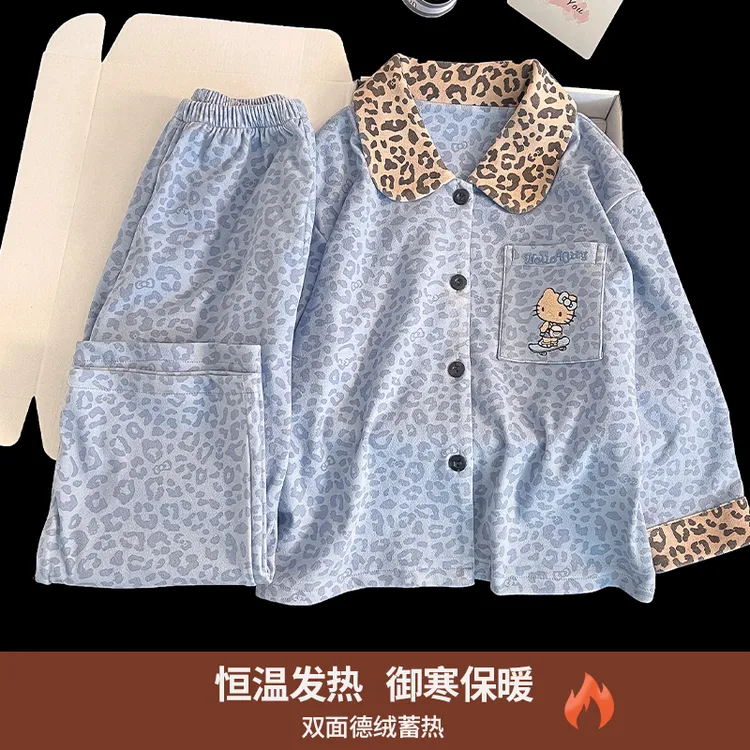 儿童新款睡衣秋冬女童德绒长袖保暖中大童女孩开衫公主洋气家居服