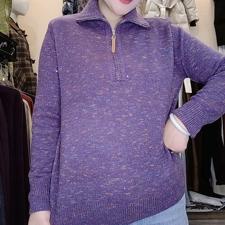 半拉链高领花纱毛衣女秋季显瘦洋气长袖针织衫慵懒风百搭款式