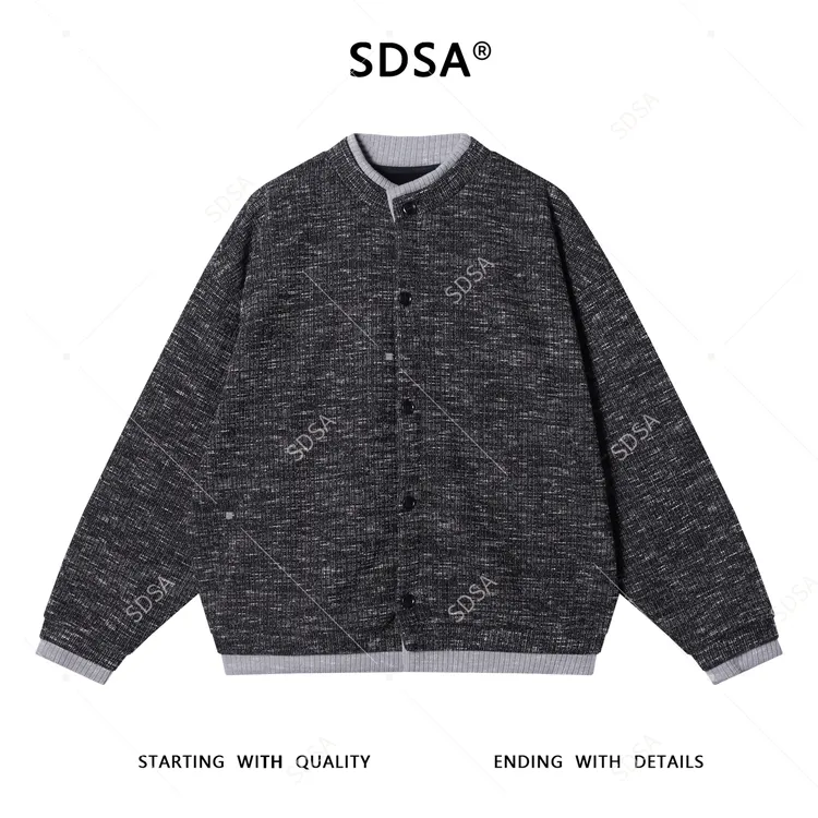 SDSA男士秋冬新款痞帅男装韩版潮牌撞色假两件纽扣开衫夹克外套潮