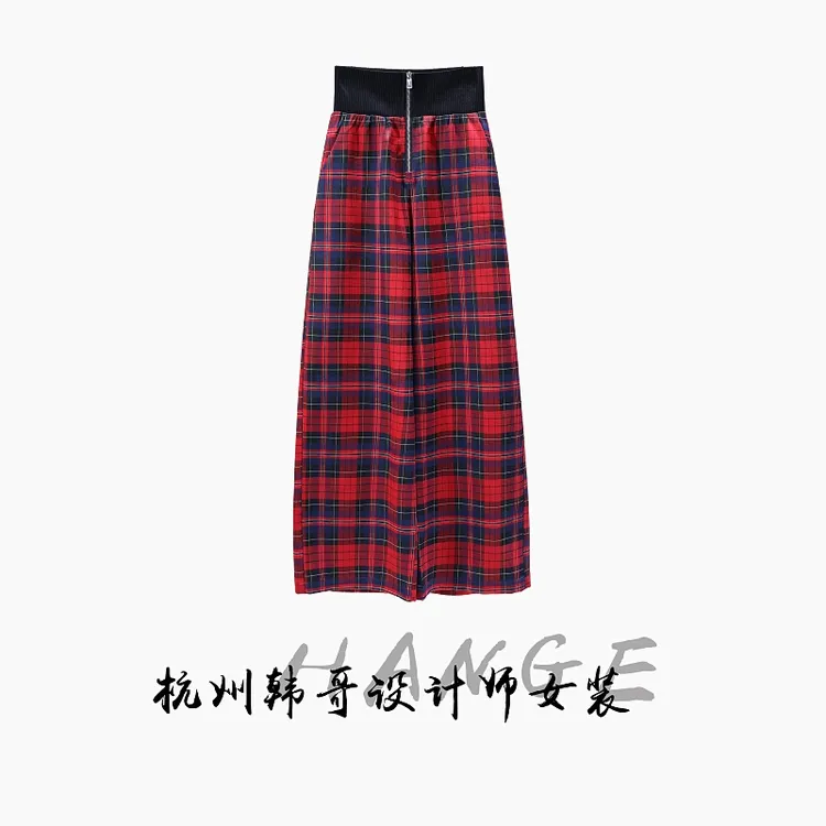 【韩哥欧货女装】2026新年定制加厚《吉红》欧版红蓝格阔腿裤260360