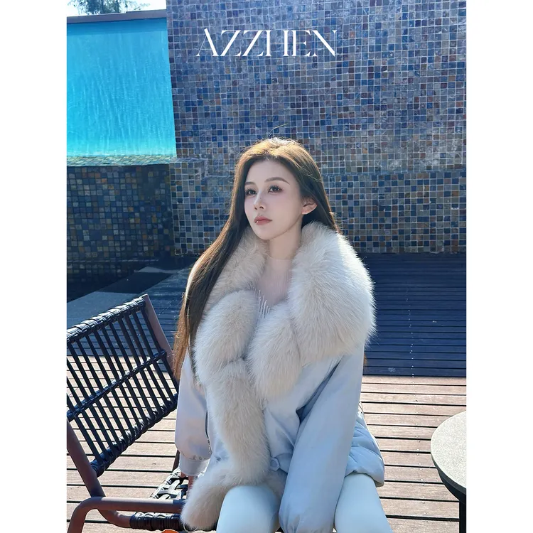 AZZHEN【落雪漫漫】高奢版黑标90白鹅绒芬兰整皮狐狸毛派克外套