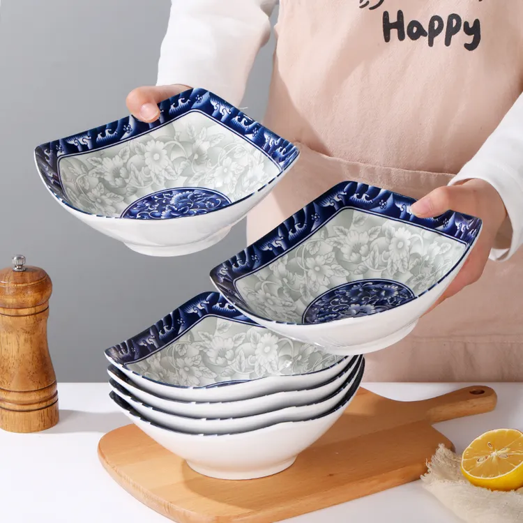 青花翘脚碗8.5英寸4个装陶瓷釉下彩餐具家用