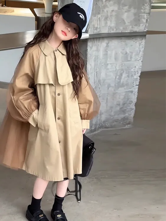 女童春装2025新款女大童开春外套大衣春秋款儿童韩系穿搭长款风衣